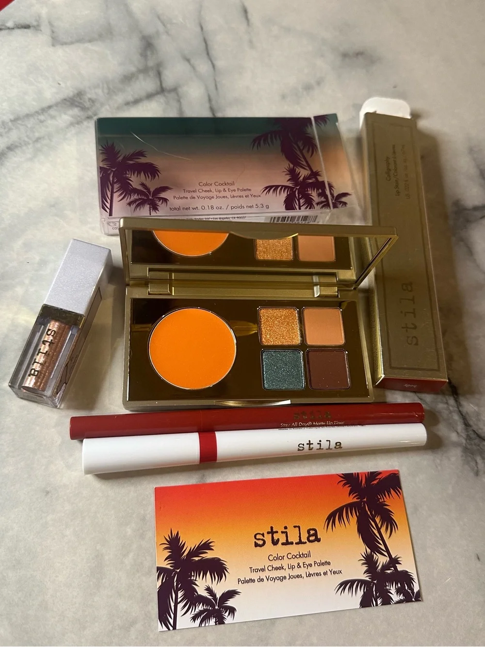 Stila Color Cocktail Palette & Lip Set — Orange, Gold, Green, Brown
